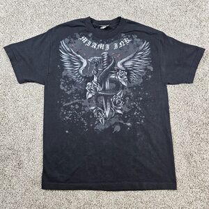 Miami Ink Shirt MensLarge Black Tattoo Snake Sword Rose Wings Goth Biker 2007